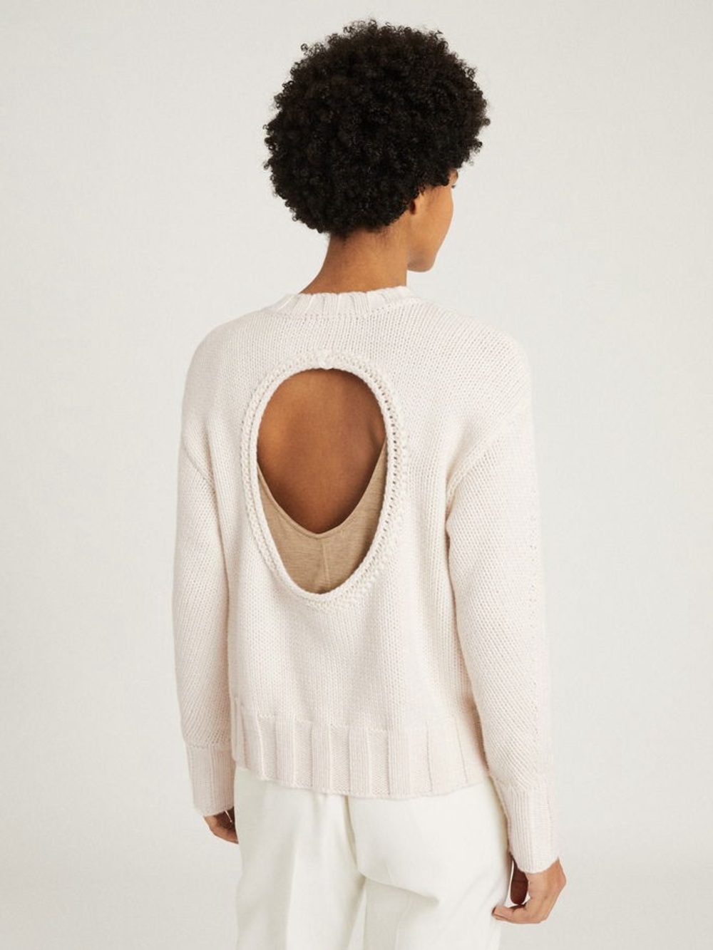 REISS Cady Open-Back Jumper in cream size small